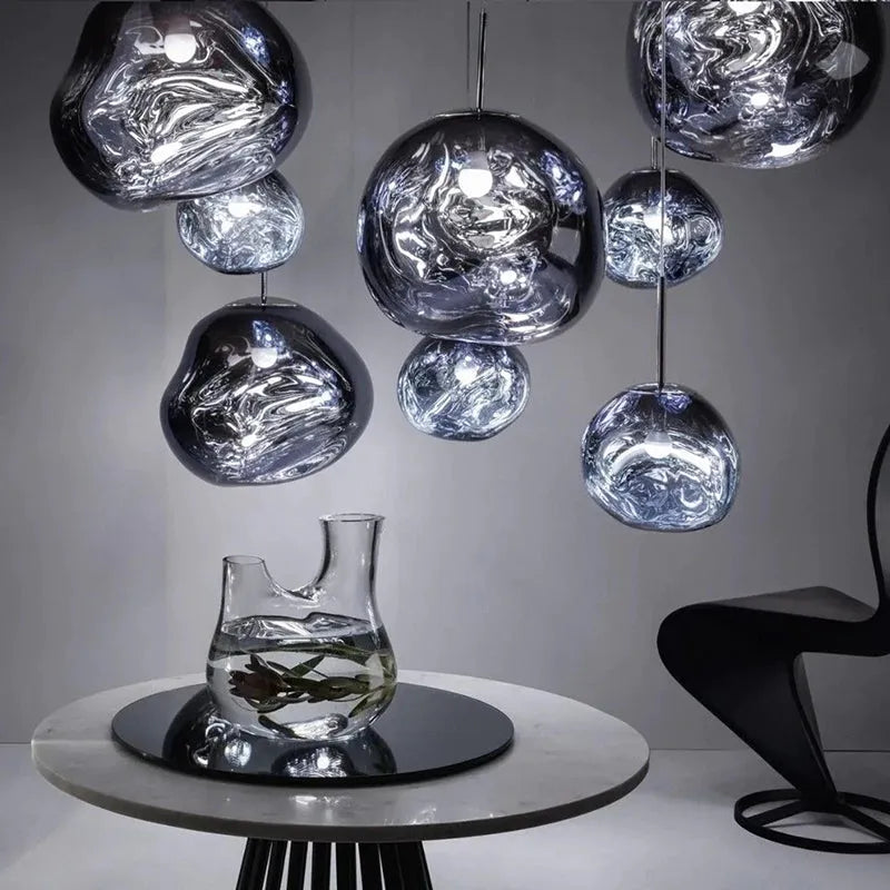 Pendant Lamp Modern with Molten Glass Globe Shade