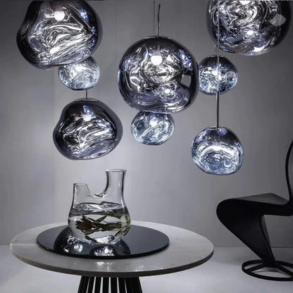Pendant Lamp Modern with Molten Glass Globe Shade