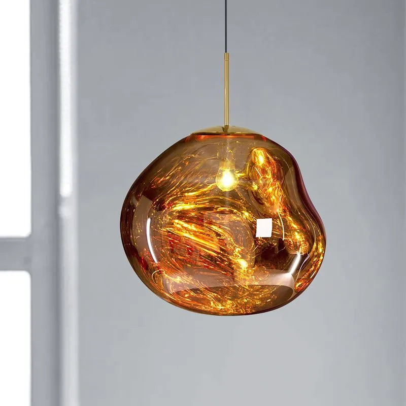 Pendant Lamp Modern with Molten Glass Globe Shade