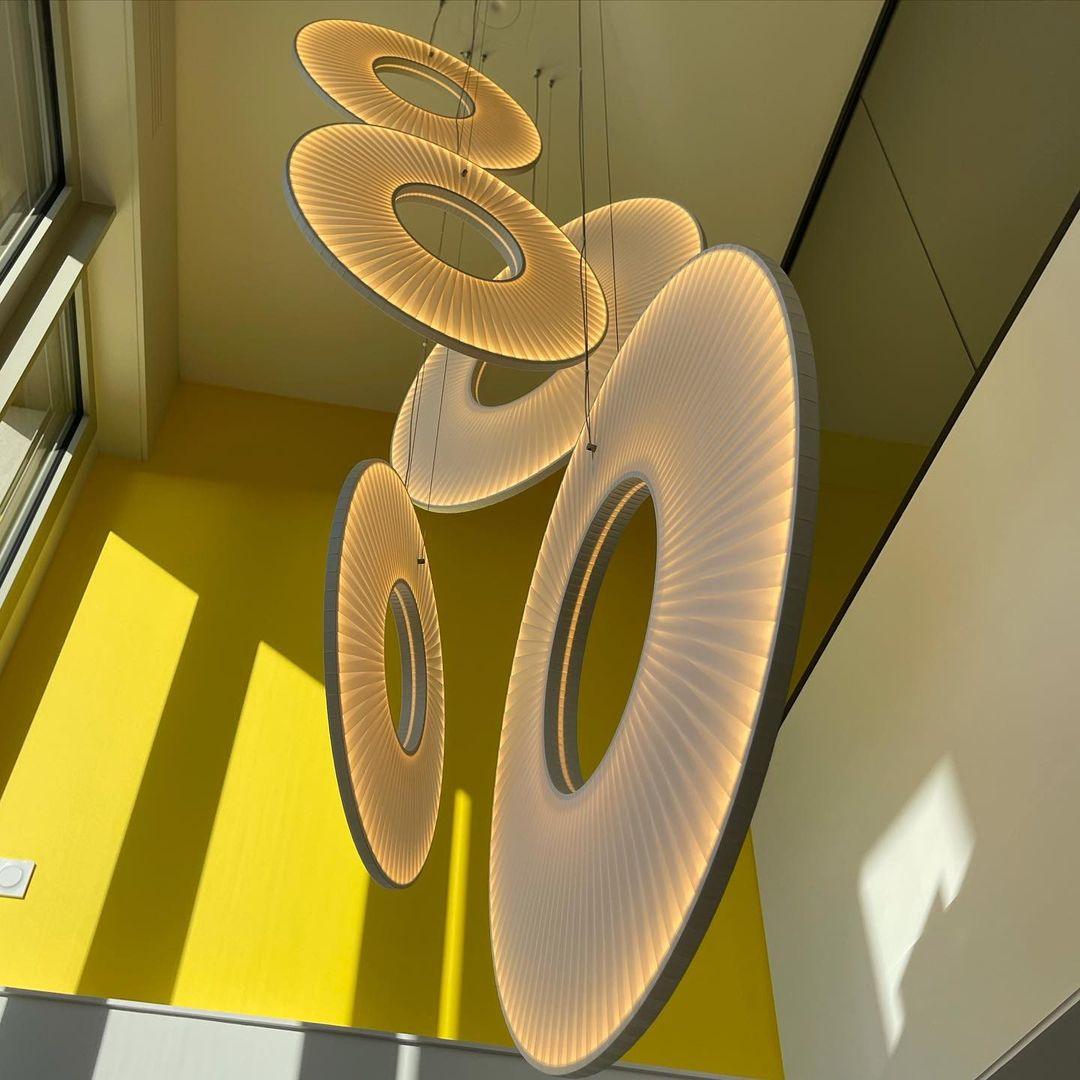Pendant Lamp Modern with Round Pleated Shade and Open Center