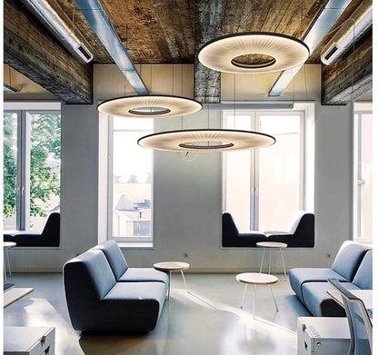 Pendant Lamp Modern with Round Pleated Shade and Open Center