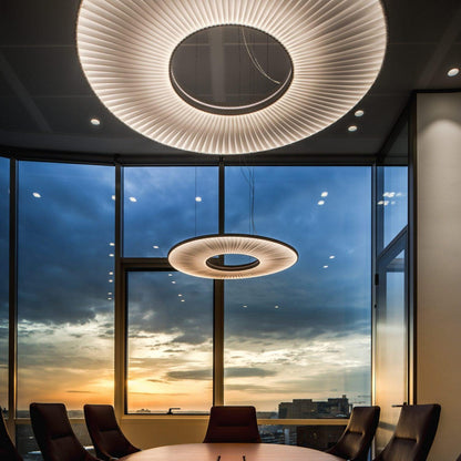 Pendant Lamp Modern with Round Pleated Shade and Open Center