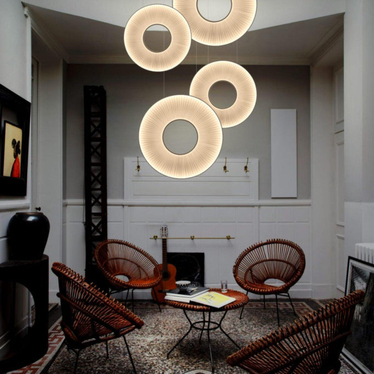 Pendant Lamp Modern with Round Pleated Shade and Open Center
