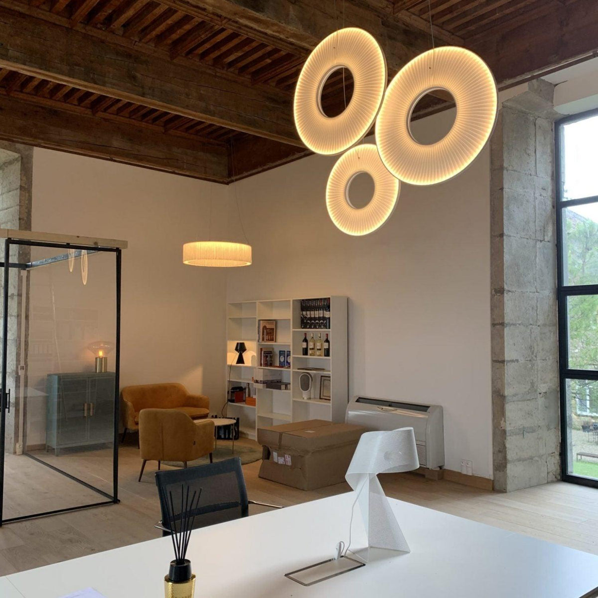 Pendant Lamp Modern with Round Pleated Shade and Open Center