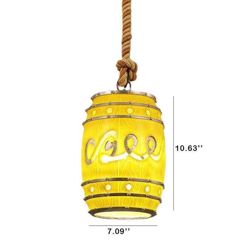 Pendant Lamp Retro Barrel Shape with Hemp Rope and E26 Fitting