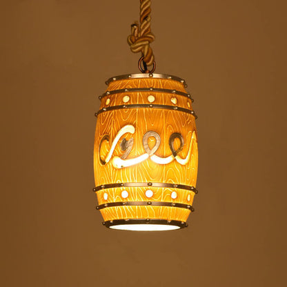 Pendant Lamp Retro Barrel Shape with Hemp Rope and E26 Fitting
