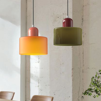 Pendant Lamp Retro Bauhaus with Round Glass Shade and Adjustable Cord