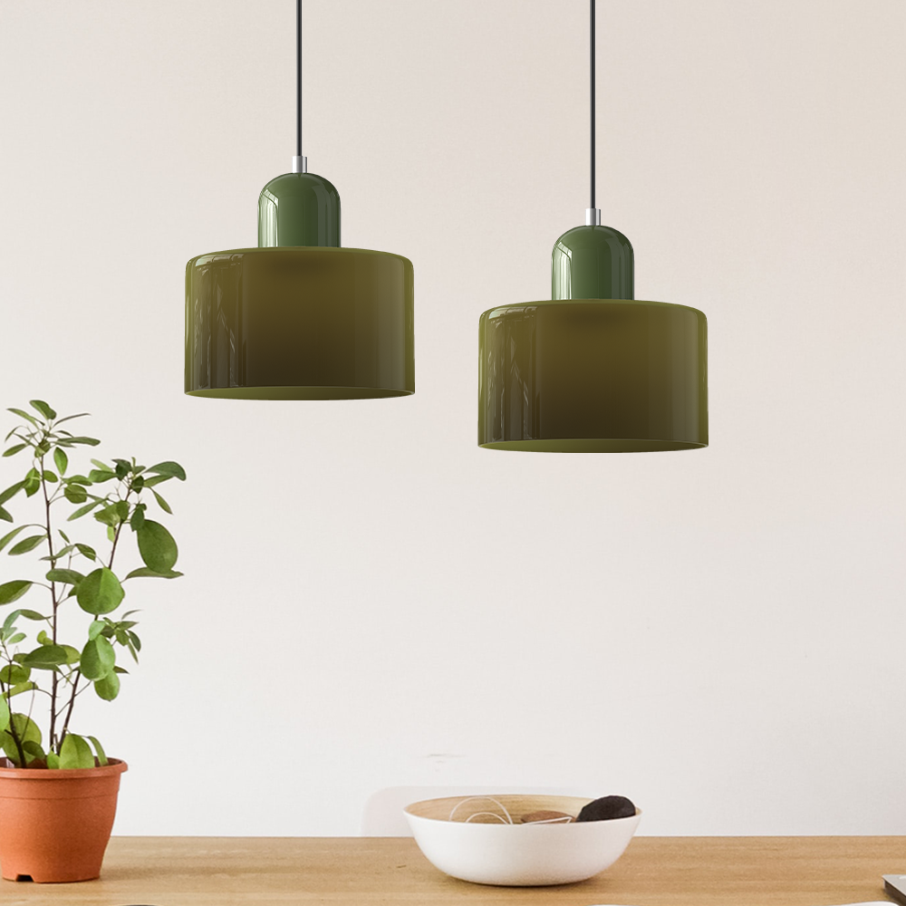 Pendant Lamp Retro Bauhaus with Round Glass Shade and Adjustable Cord