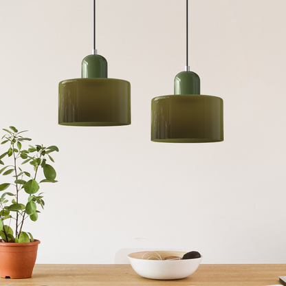 Pendant Lamp Retro Bauhaus with Round Glass Shade and Adjustable Cord