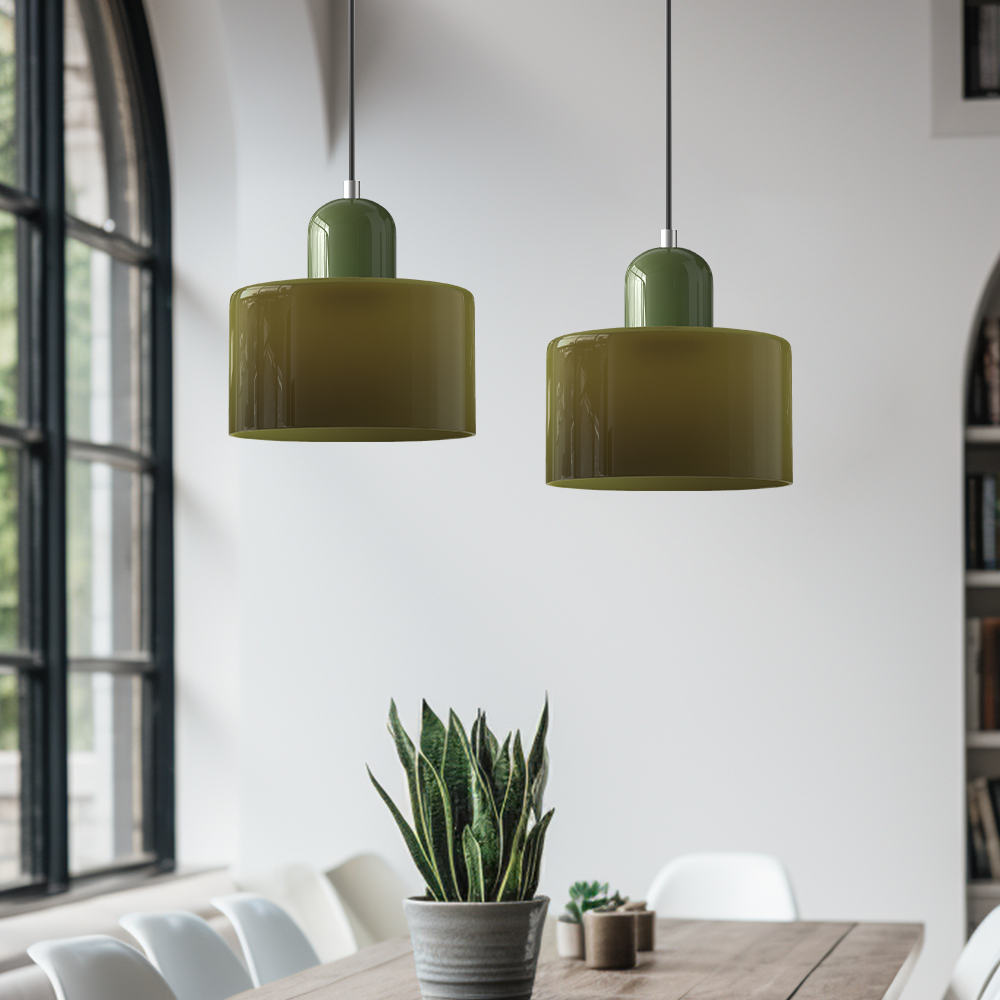 Pendant Lamp Retro Bauhaus with Round Glass Shade and Adjustable Cord