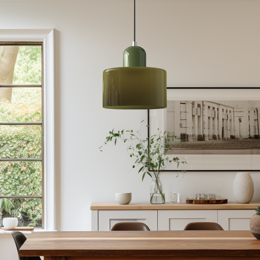 Pendant Lamp Retro Bauhaus with Round Glass Shade and Adjustable Cord