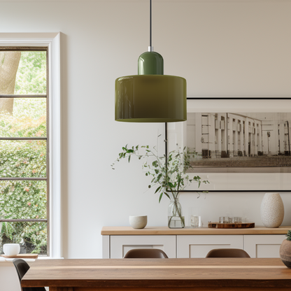 Pendant Lamp Retro Bauhaus with Round Glass Shade and Adjustable Cord