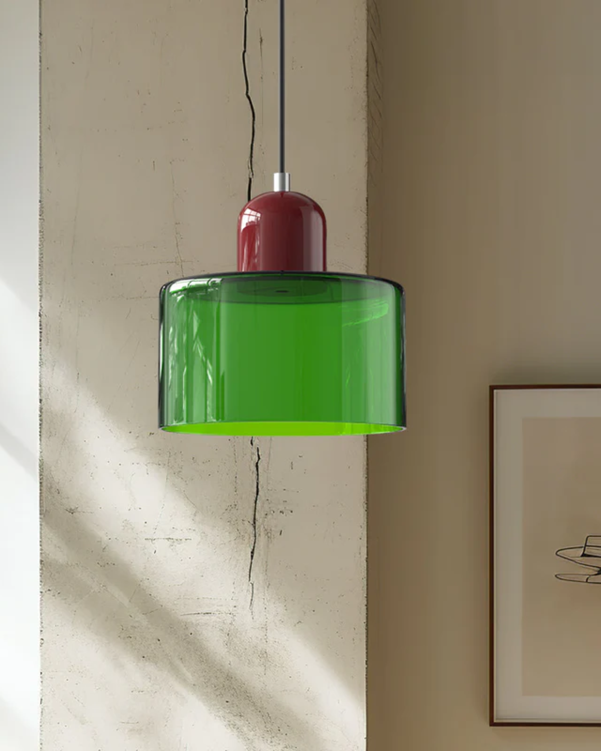 Pendant Lamp Retro with Drum Glass Shade and Glossy Cap