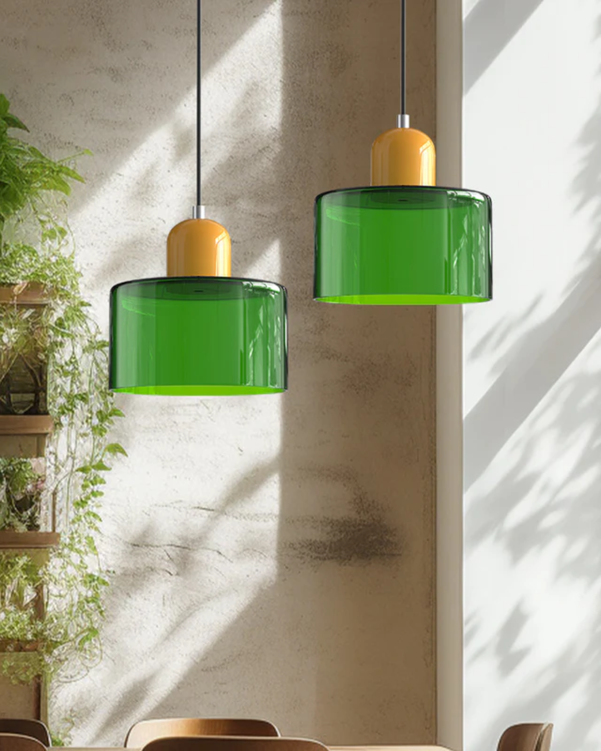 Pendant Lamp Retro with Drum Glass Shade and Glossy Cap