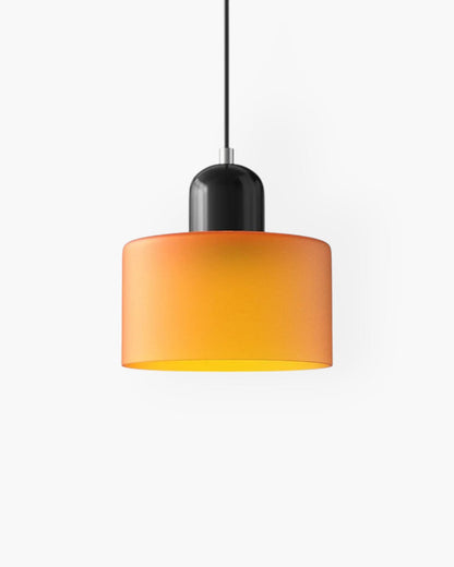 Pendant Lamp Retro with Drum Glass Shade and Glossy Cap