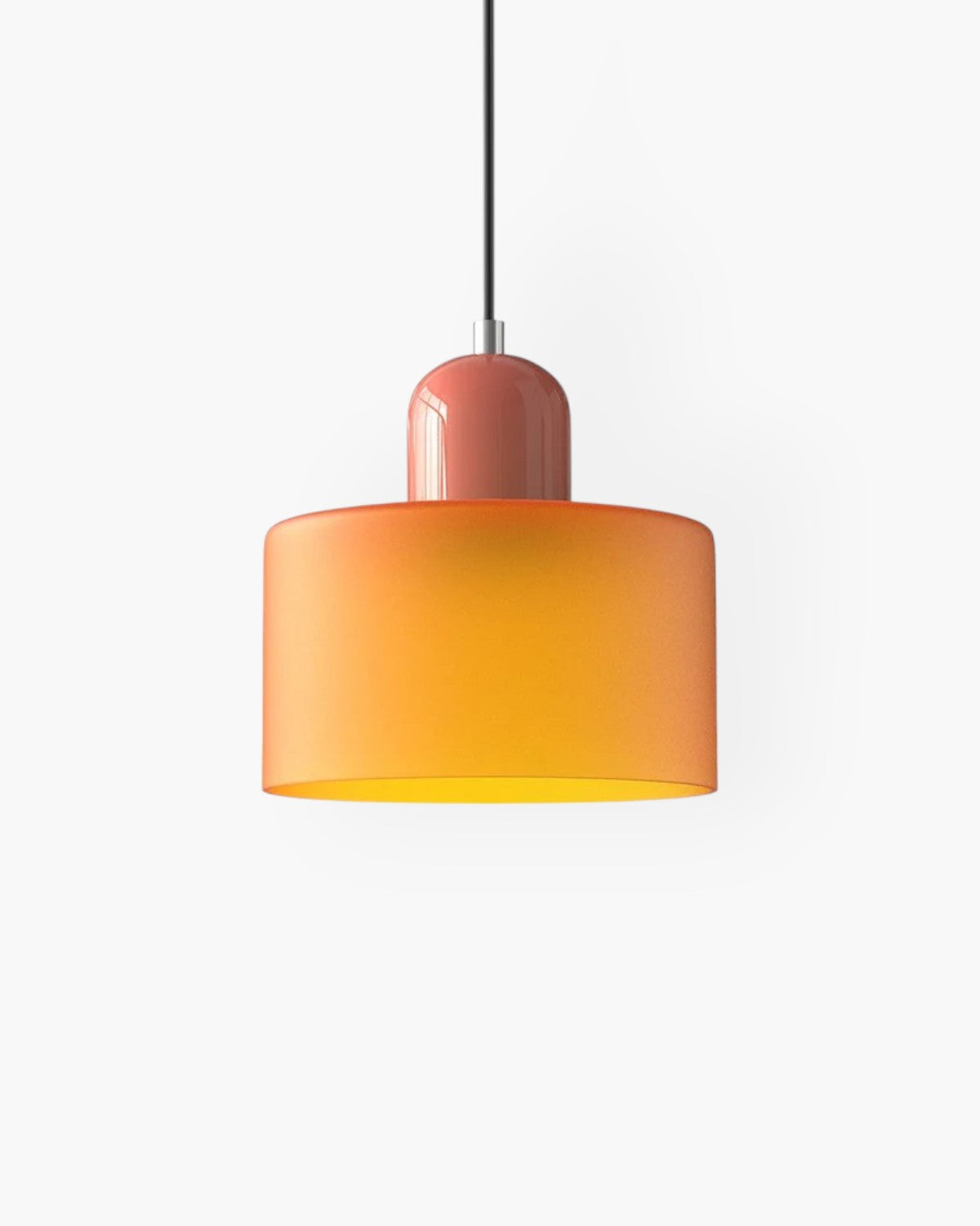 Pendant Lamp Retro with Drum Glass Shade and Glossy Cap