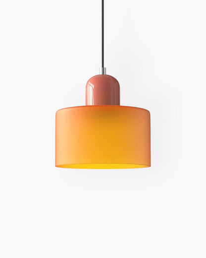Pendant Lamp Retro with Drum Glass Shade and Glossy Cap
