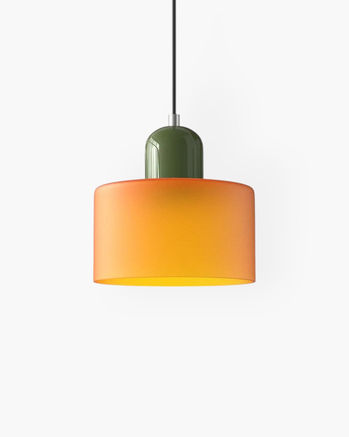 Pendant Lamp Retro with Drum Glass Shade and Glossy Cap