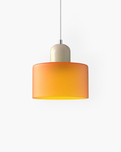 Pendant Lamp Retro with Drum Glass Shade and Glossy Cap