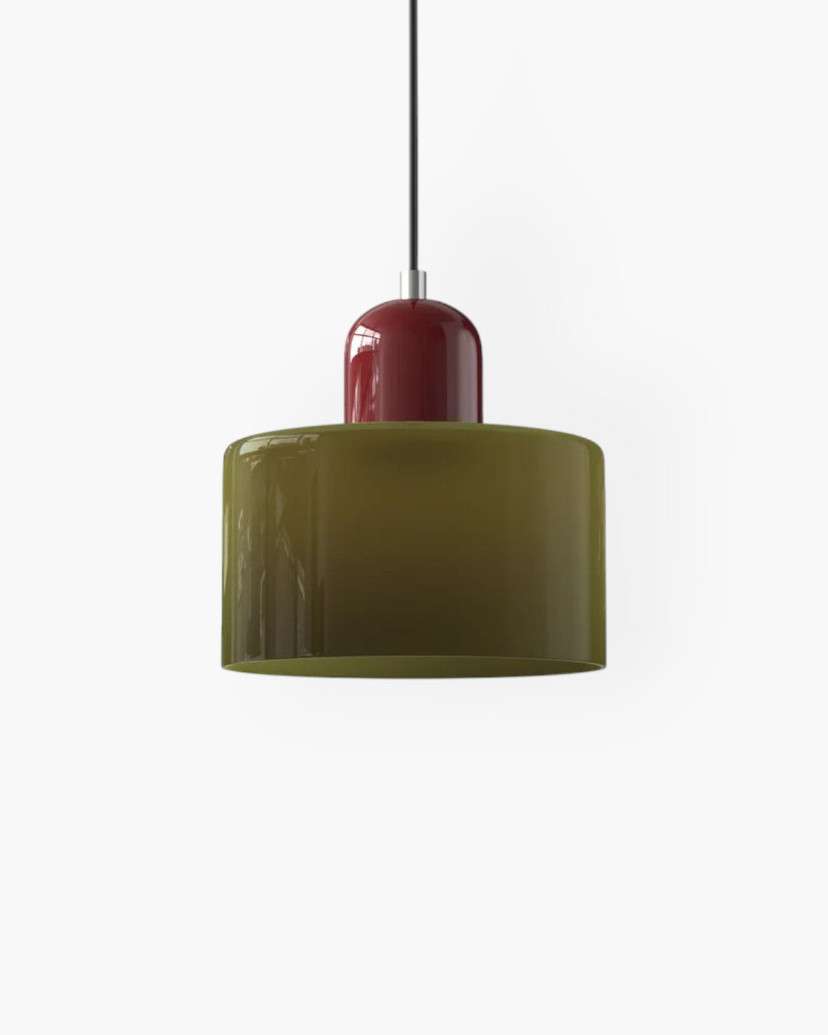 Pendant Lamp Retro with Drum Glass Shade and Glossy Cap