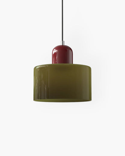 Pendant Lamp Retro with Drum Glass Shade and Glossy Cap