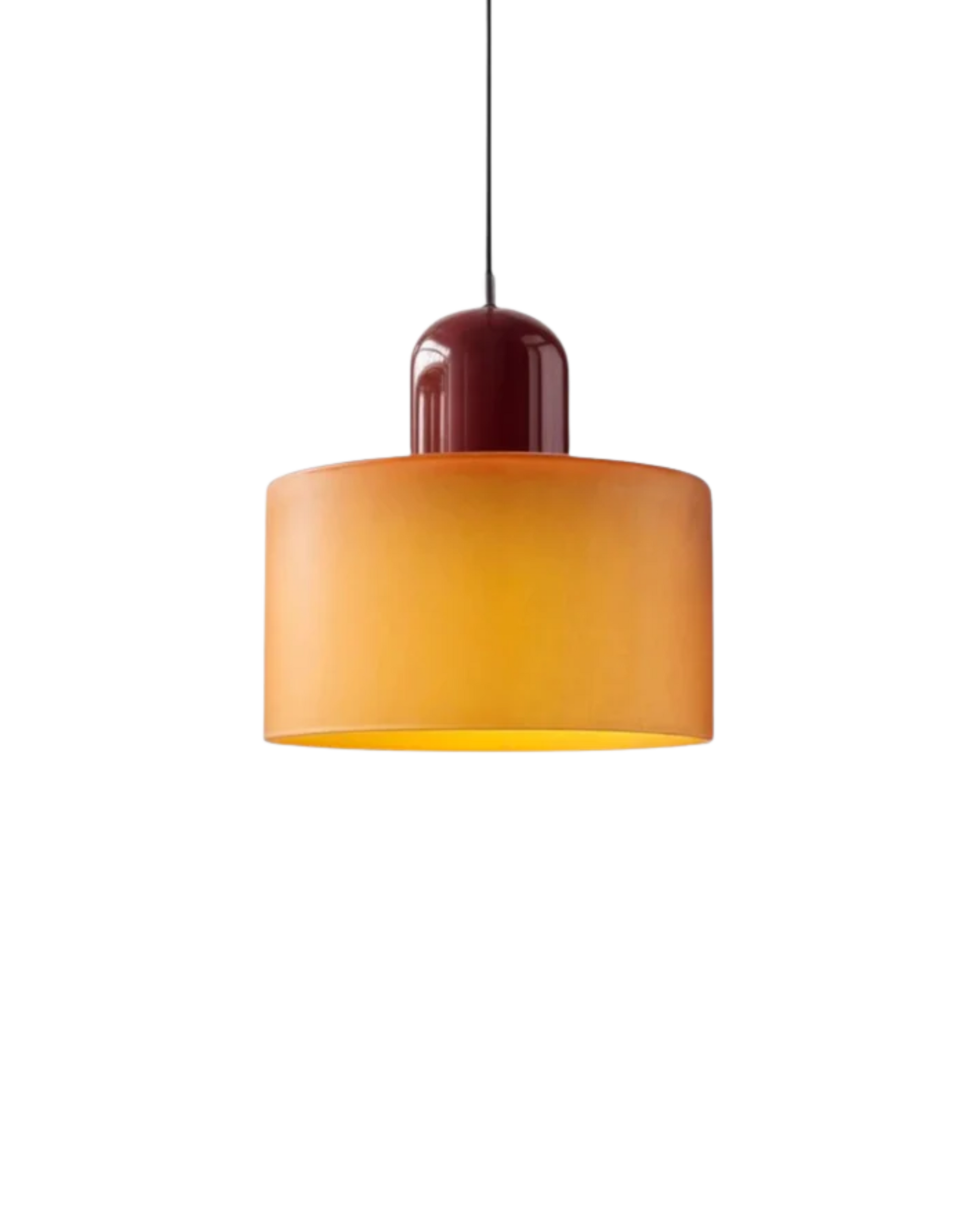 Pendant Lamp Retro with Drum Glass Shade and Glossy Cap