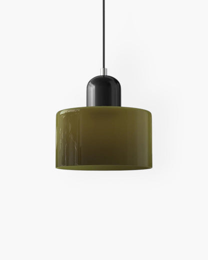 Pendant Lamp Retro with Drum Glass Shade and Glossy Cap