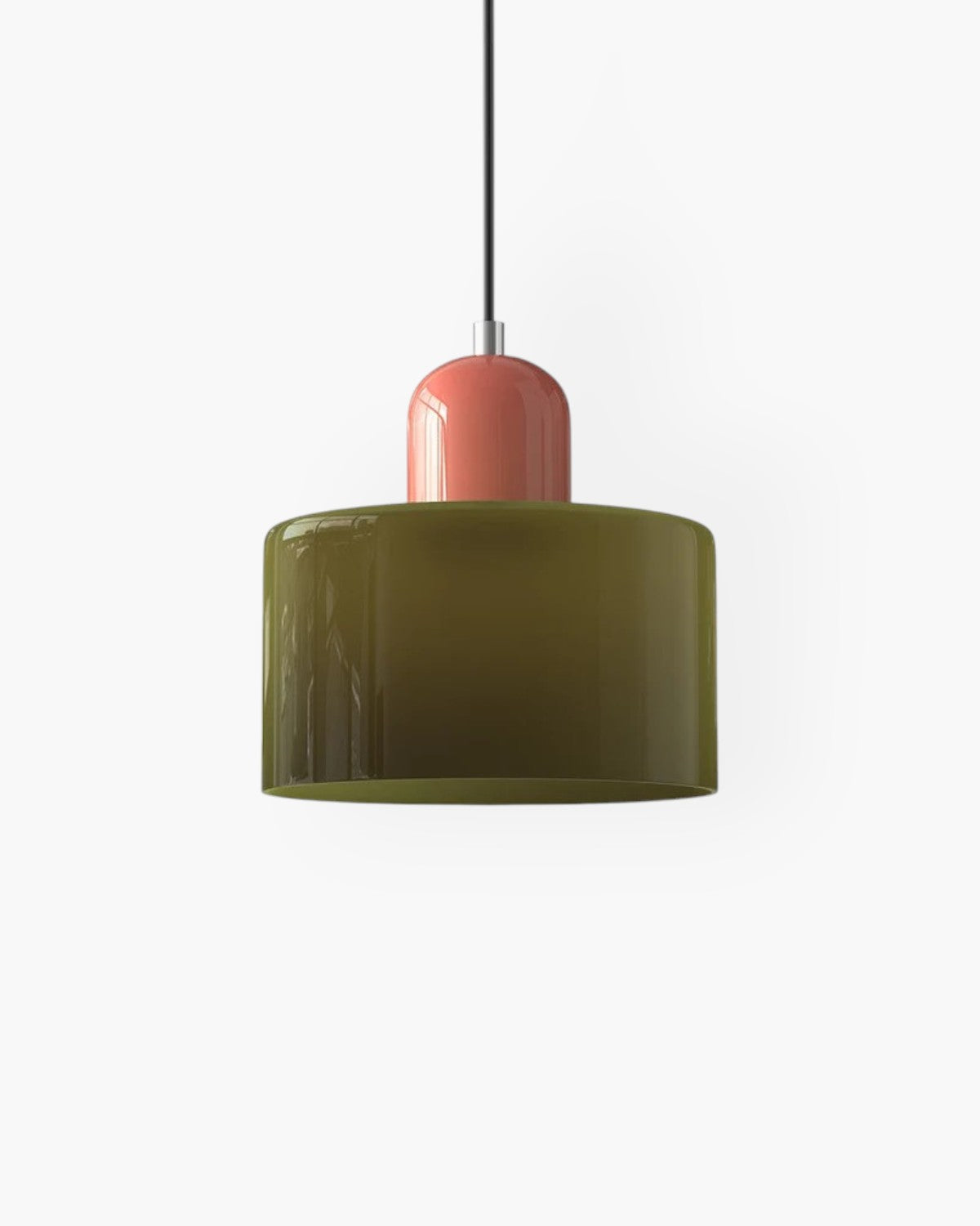 Pendant Lamp Retro with Drum Glass Shade and Glossy Cap