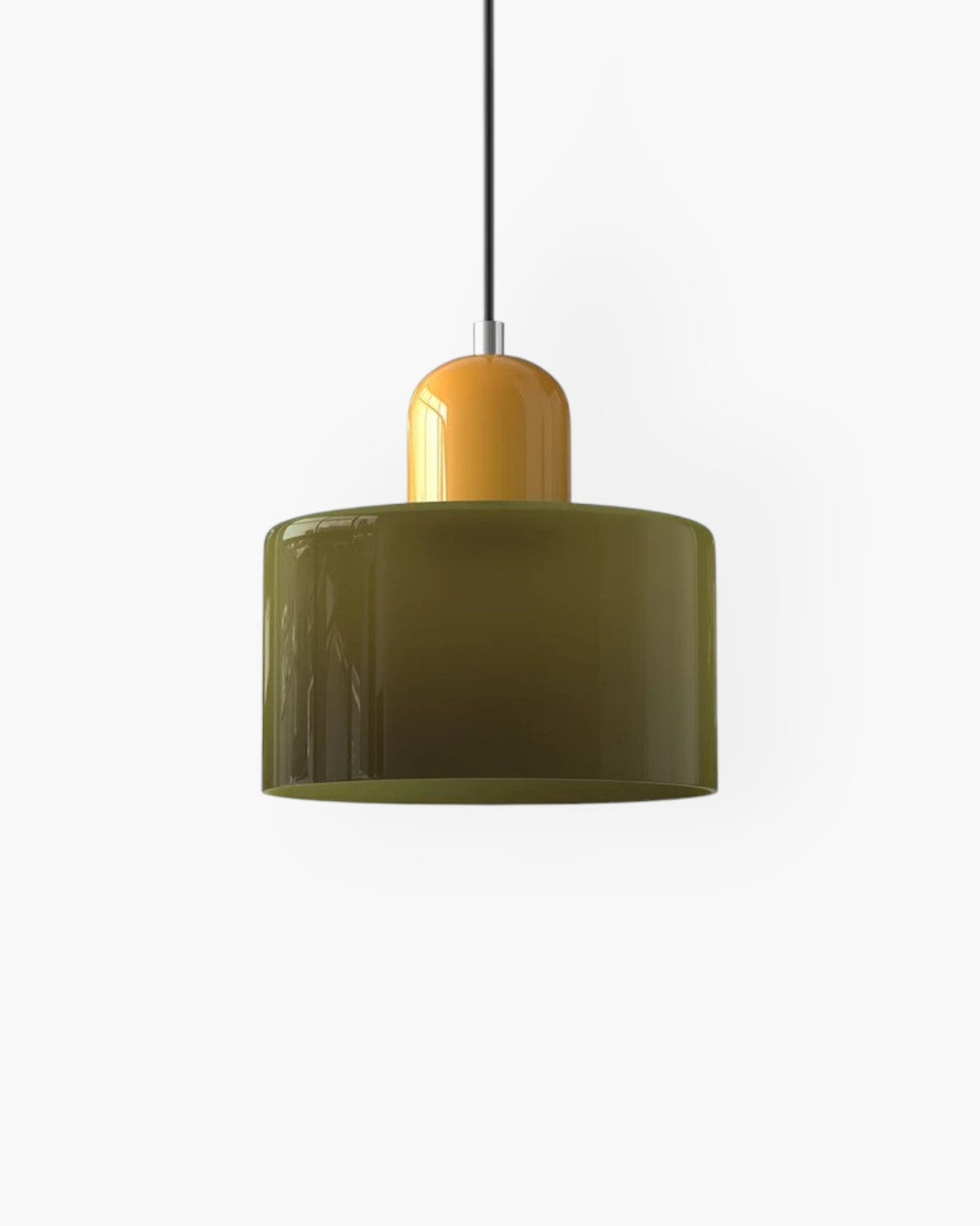 Pendant Lamp Retro with Drum Glass Shade and Glossy Cap