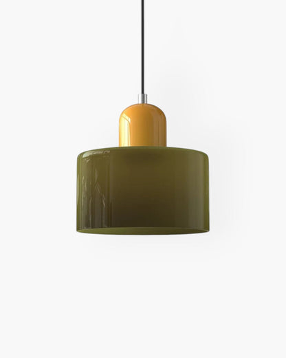 Pendant Lamp Retro with Drum Glass Shade and Glossy Cap