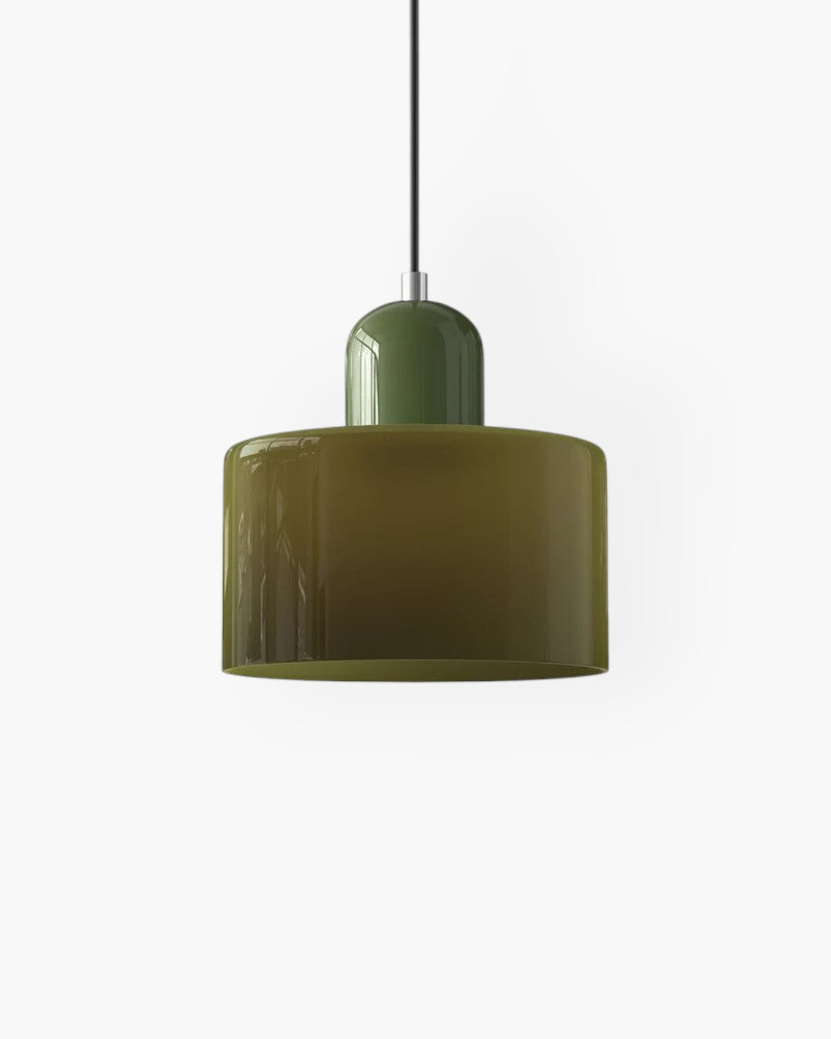 Pendant Lamp Retro with Drum Glass Shade and Glossy Cap