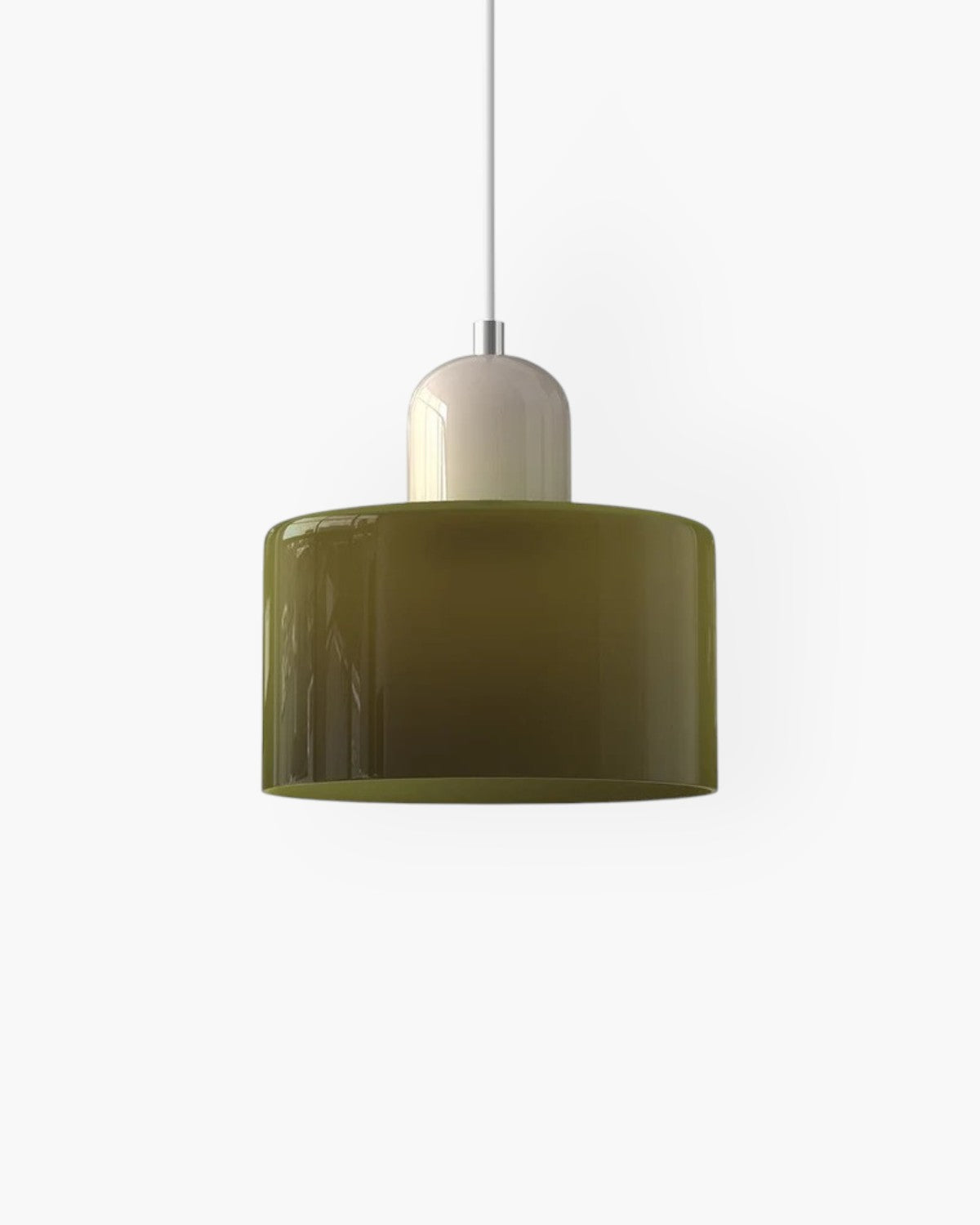 Pendant Lamp Retro with Drum Glass Shade and Glossy Cap