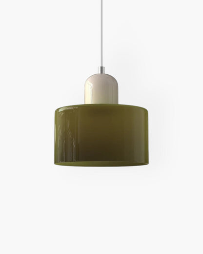 Pendant Lamp Retro with Drum Glass Shade and Glossy Cap