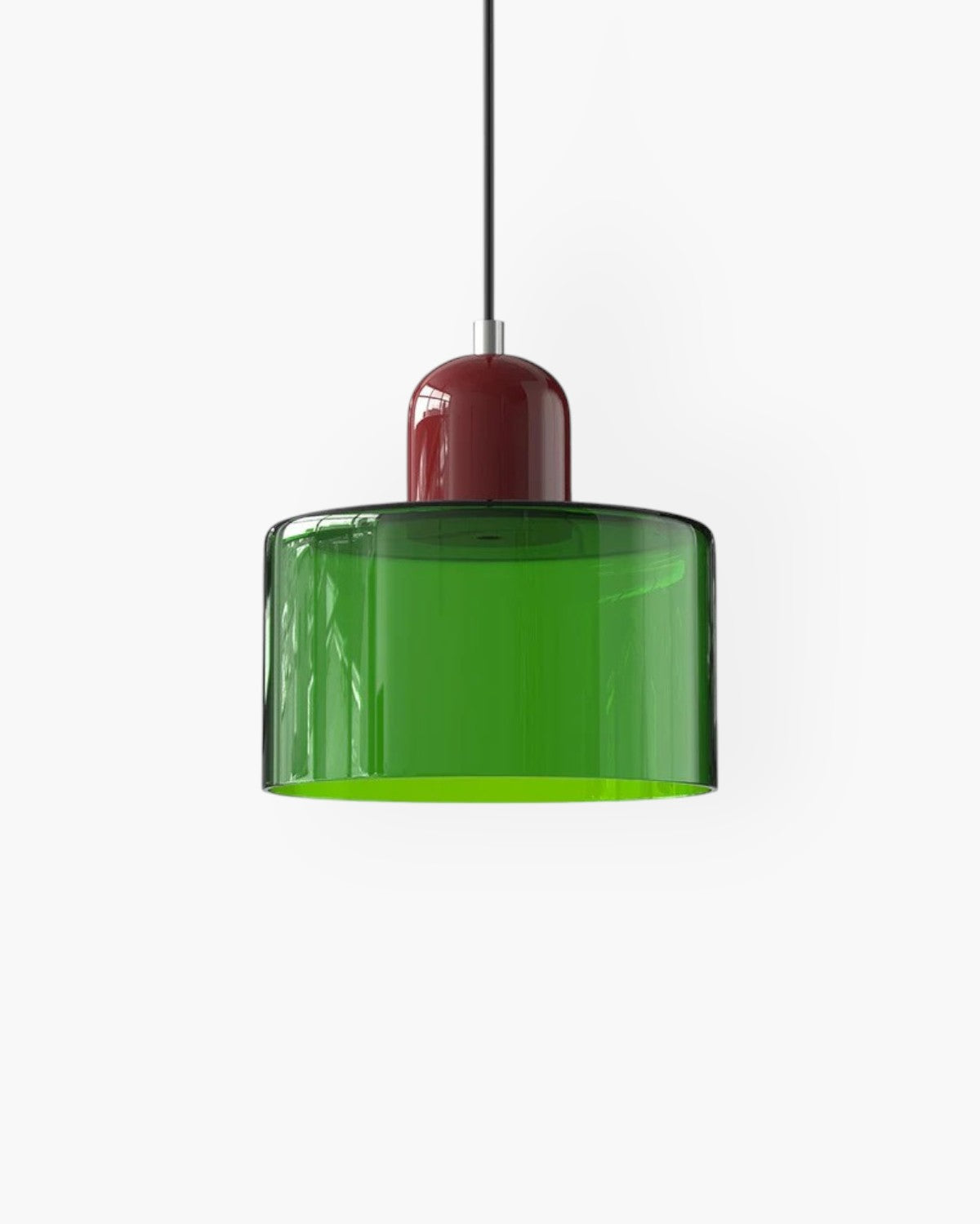 Pendant Lamp Retro with Drum Glass Shade and Glossy Cap