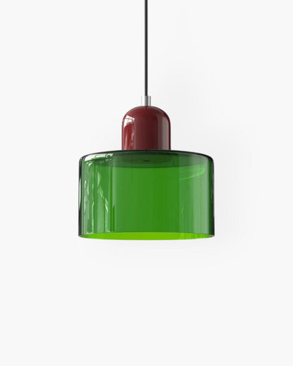 Pendant Lamp Retro with Drum Glass Shade and Glossy Cap