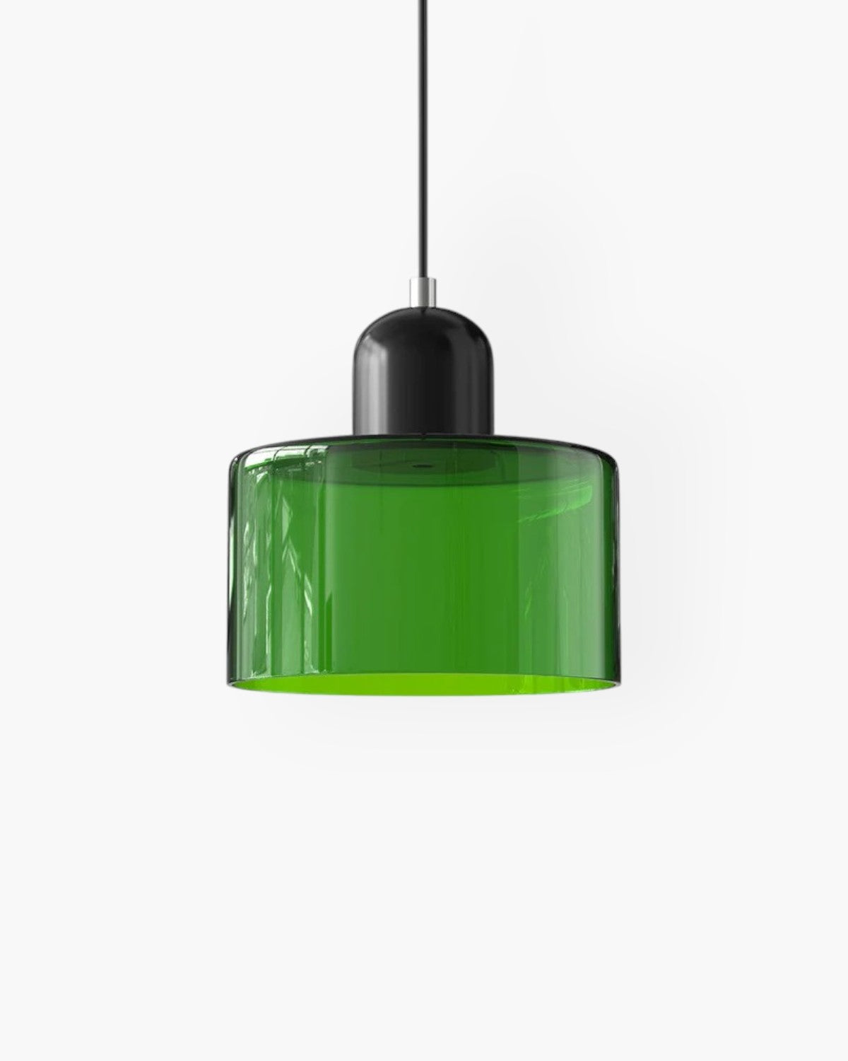 Pendant Lamp Retro with Drum Glass Shade and Glossy Cap