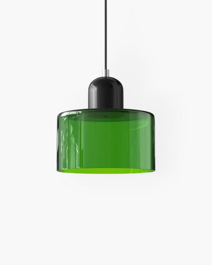Pendant Lamp Retro with Drum Glass Shade and Glossy Cap