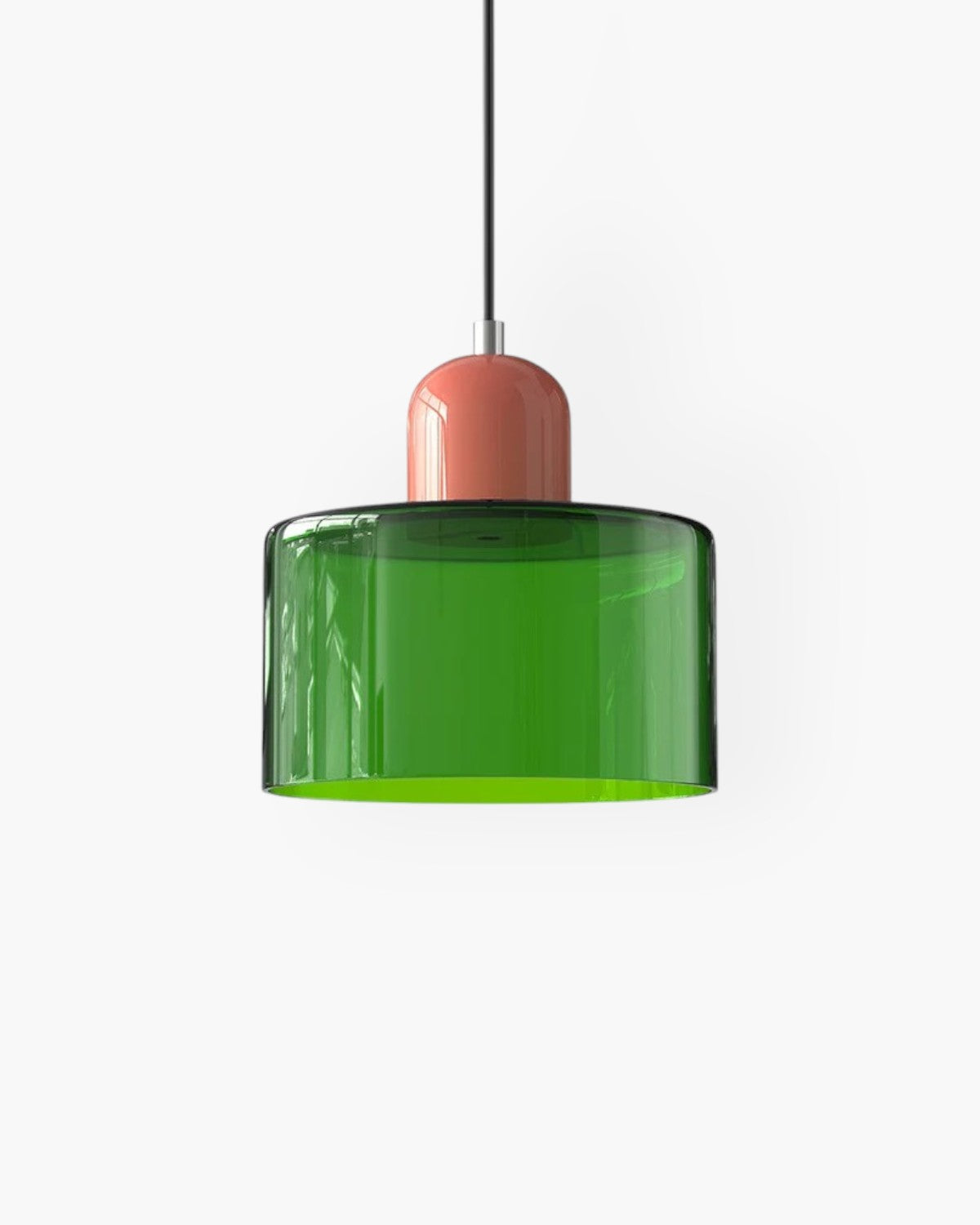 Pendant Lamp Retro with Drum Glass Shade and Glossy Cap