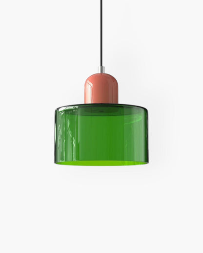 Pendant Lamp Retro with Drum Glass Shade and Glossy Cap