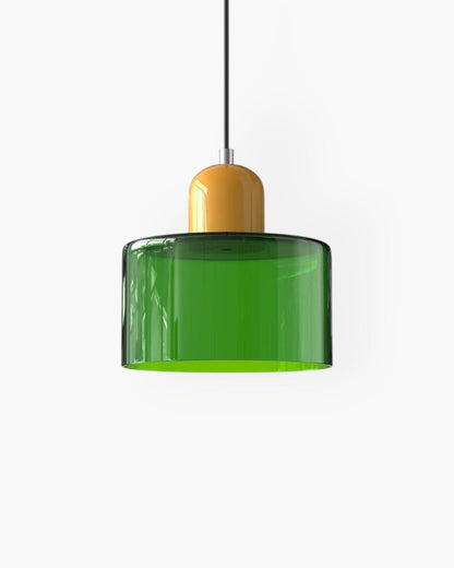 Pendant Lamp Retro with Drum Glass Shade and Glossy Cap