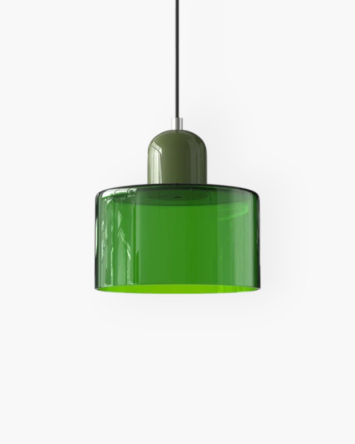 Pendant Lamp Retro with Drum Glass Shade and Glossy Cap