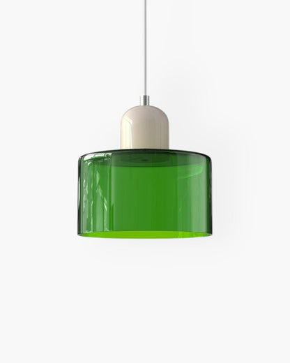 Pendant Lamp Retro with Drum Glass Shade and Glossy Cap