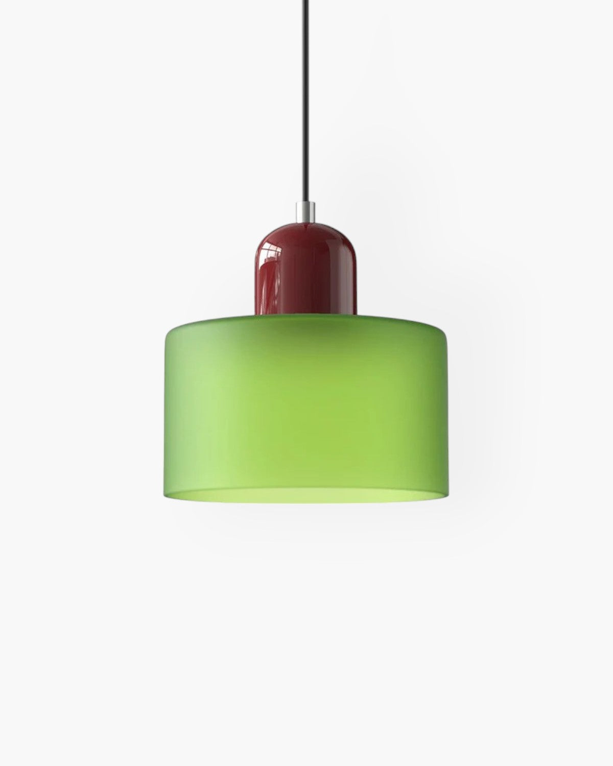 Pendant Lamp Retro with Drum Glass Shade and Glossy Cap