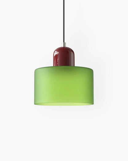 Pendant Lamp Retro with Drum Glass Shade and Glossy Cap