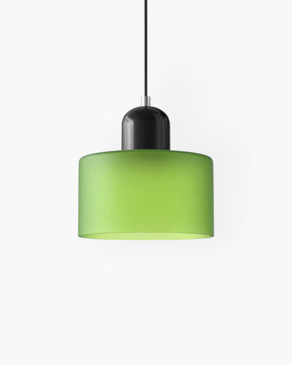 Pendant Lamp Retro with Drum Glass Shade and Glossy Cap