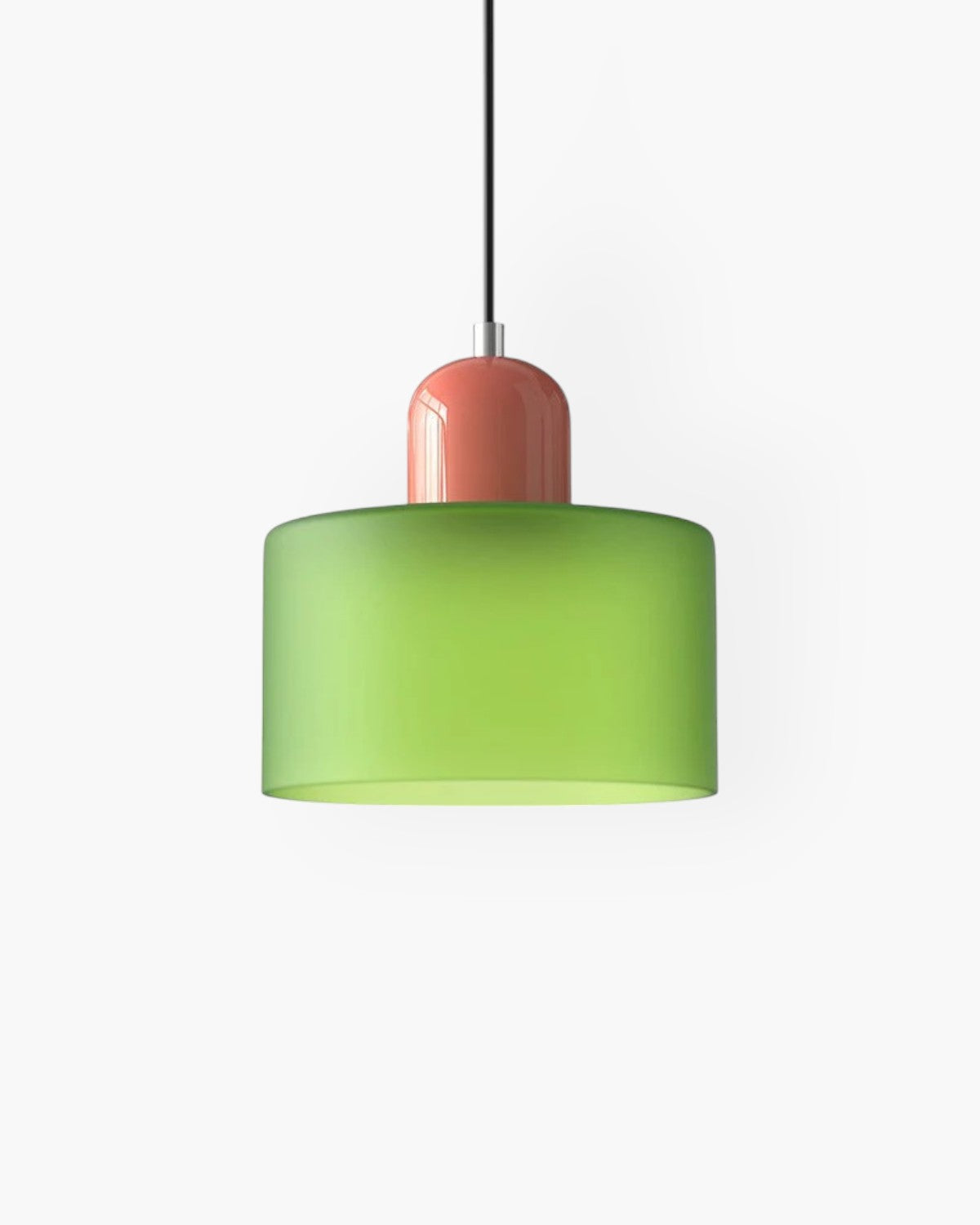 Pendant Lamp Retro with Drum Glass Shade and Glossy Cap