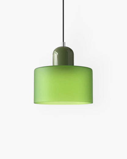 Pendant Lamp Retro with Drum Glass Shade and Glossy Cap