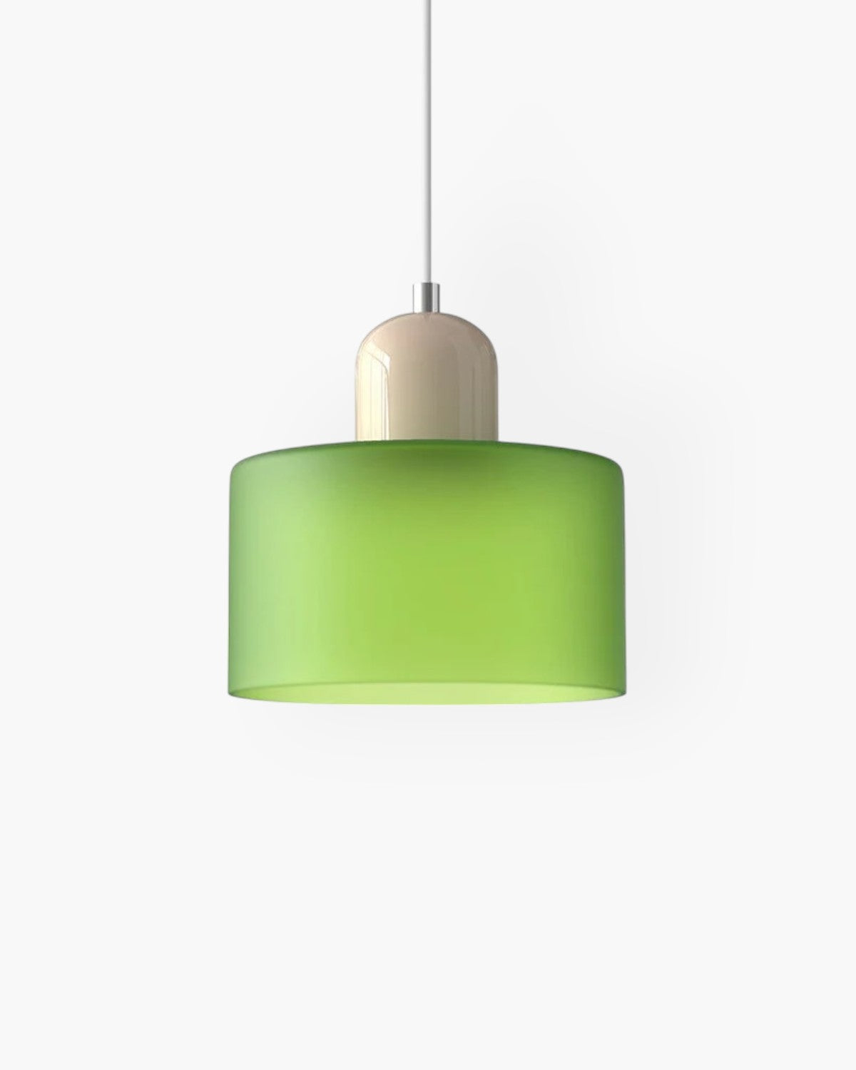 Pendant Lamp Retro with Drum Glass Shade and Glossy Cap