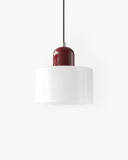 Pendant Lamp Retro with Drum Glass Shade and Glossy Cap