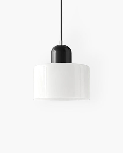 Pendant Lamp Retro with Drum Glass Shade and Glossy Cap